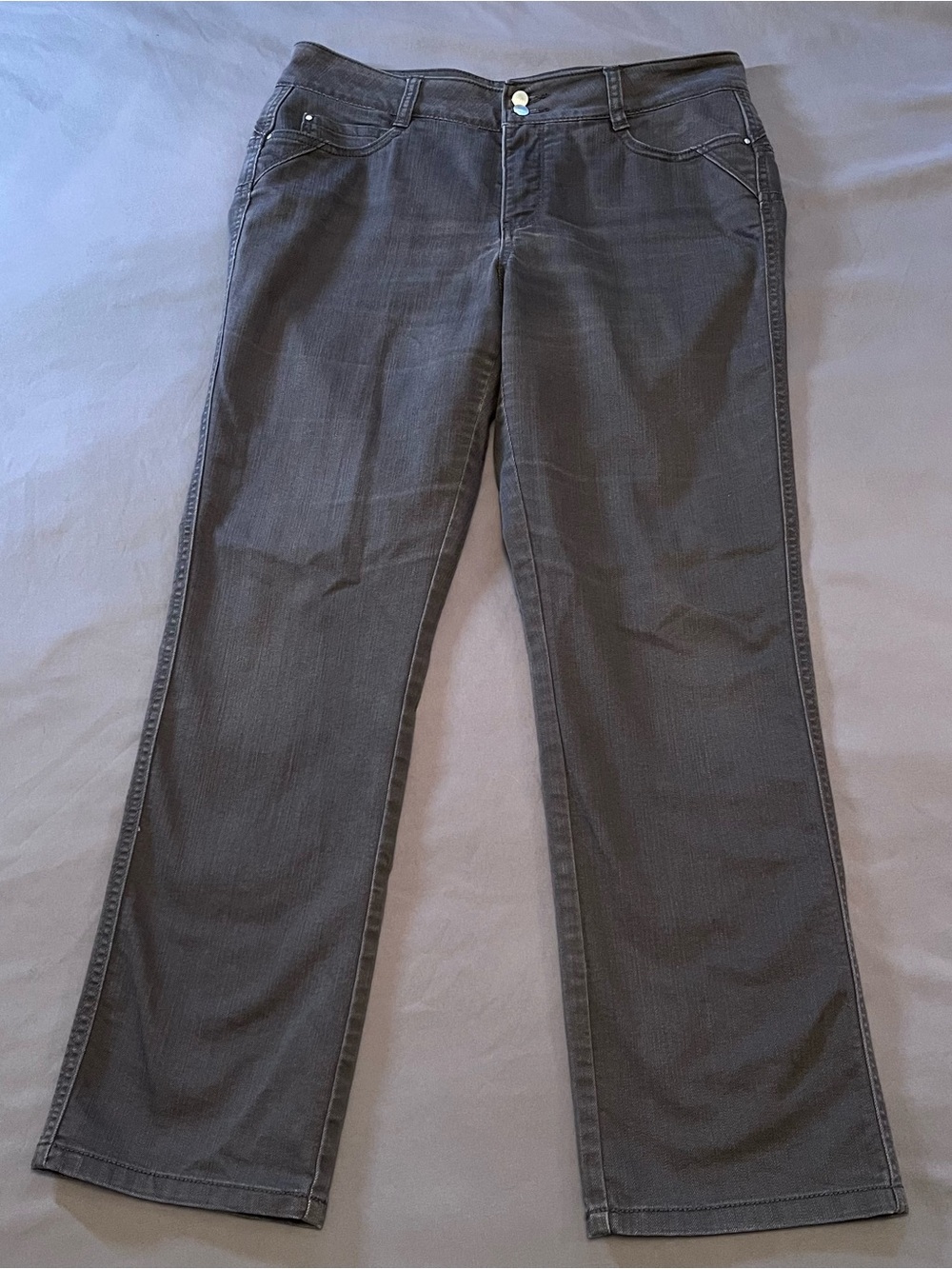 Denver Hayes Women's Straight-Leg Curve-Tech Mia Mid Rise Grey Jeans Size 10x30